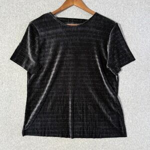 FOURTEENTH PLACE Women Velvet Black Pleated Short Sleeve V-Neck Cutout Top M